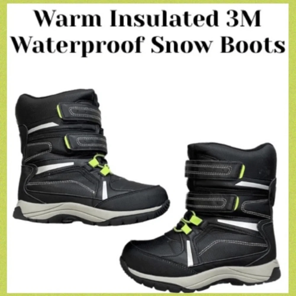 Boys Winter Snow Boots Warm 3M Insulated Waterproof Totes Seth Boys Size 2 Black
